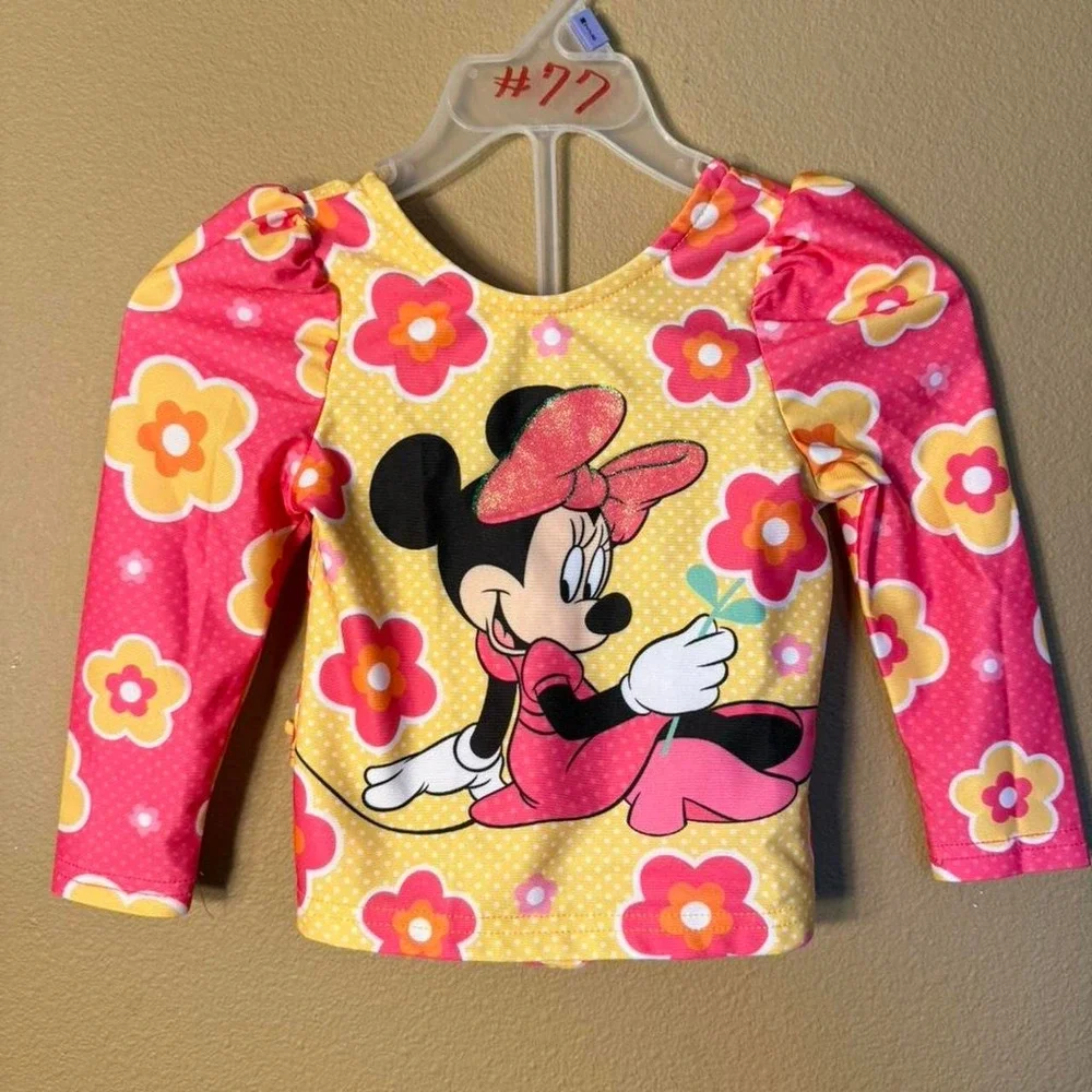 Junior Minnie Mouse Floral Long Sleeve Rash Guard Swimsuit Set 18 Months